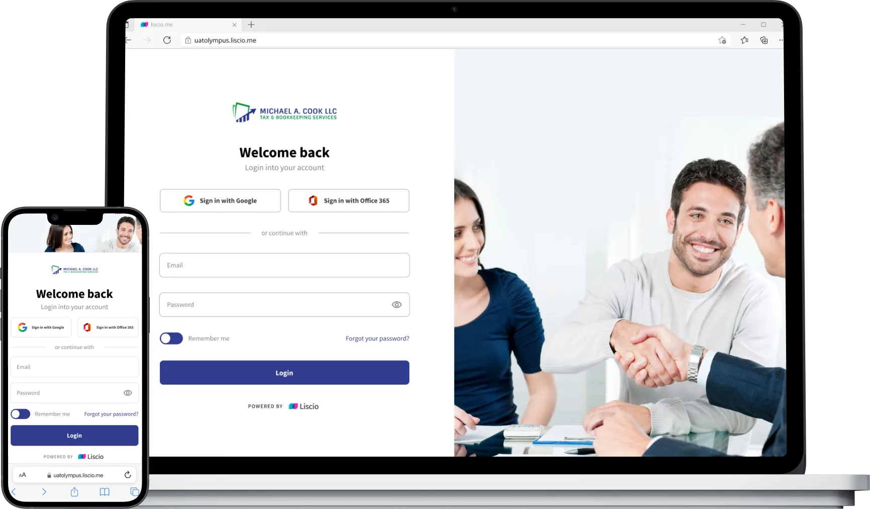 Michael A. Cook LLC branded sign-in screen