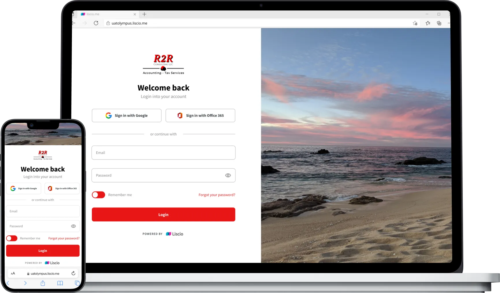 R2R Consulting LLC branded sign-in screen