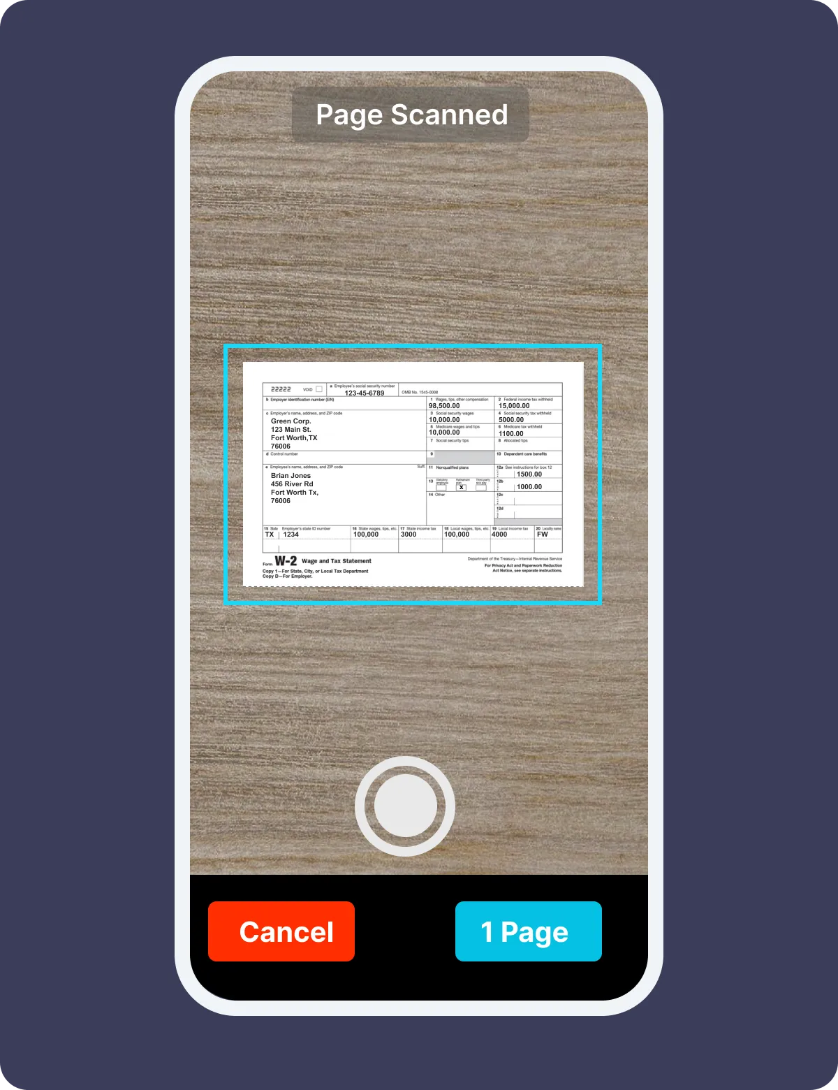 Liscio mobile app identifying a W-2 document on upload